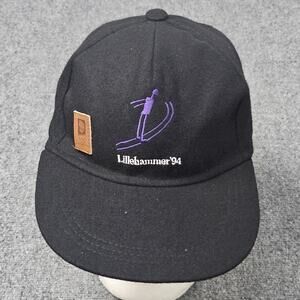 Vtg Lillehammer 1994 Hockey Winter Olympics Black Wool Hat Cap Norway Earflaps